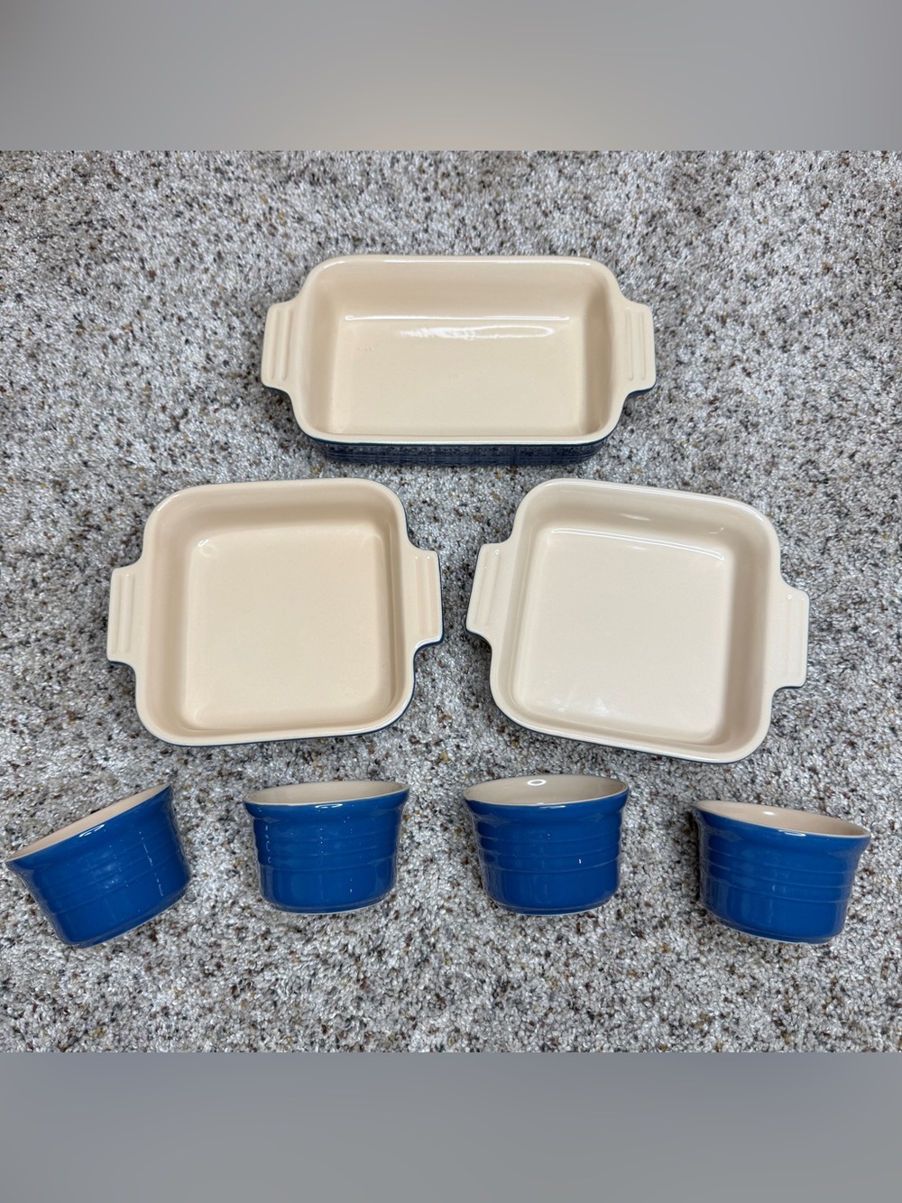 Le Creuset Stoneware Baking Dish Set Cobalt Blue Square Rectangle Round Ramekin